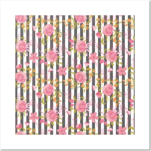 Beautiful Floral Bouquet on stripes background Posters and Art